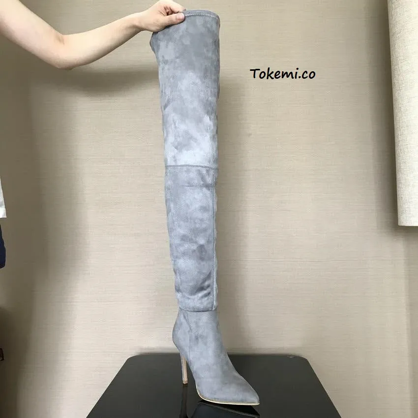 🌟 Women's Suede Leather Thigh High Stiletto Boots..