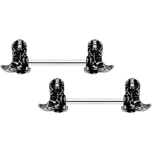 14 Gauge 9/16 Clear Gem Cowboy Boot Barbell Nipple Ring Set