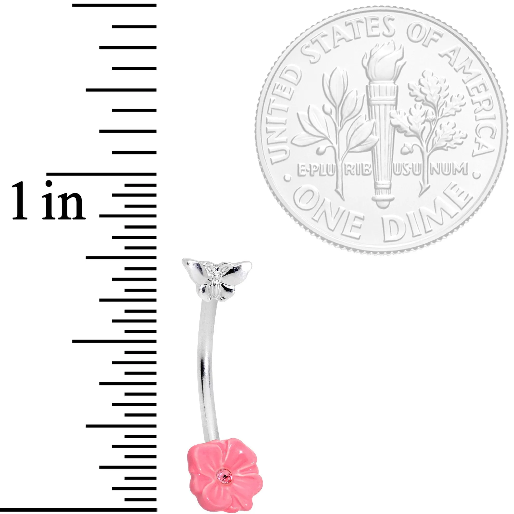 16 Gauge 3/8 Pink Gem Flower Butterfly Curved Eyebrow Ring
