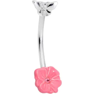 16 Gauge 3/8 Pink Gem Flower Butterfly Curved Eyebrow Ring
