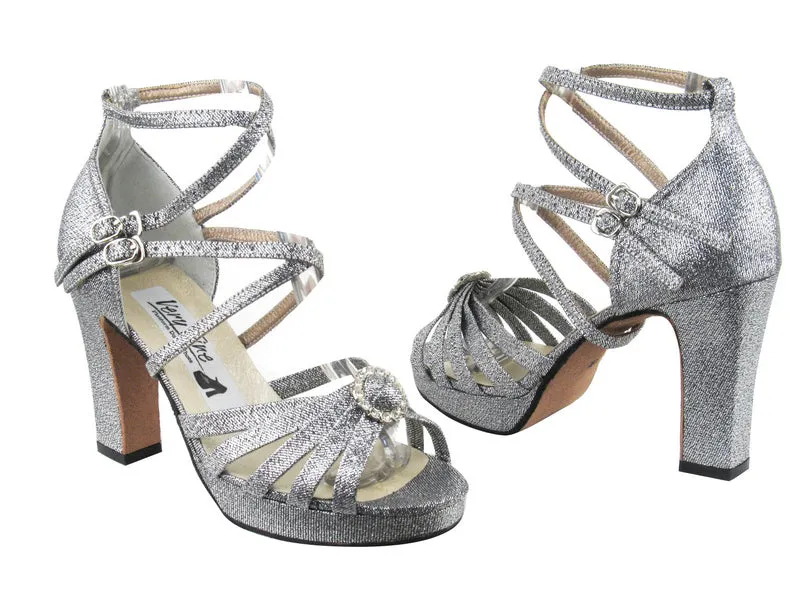 6005DPlatform Black Silver Glitter Satin_Stone_Double Straps