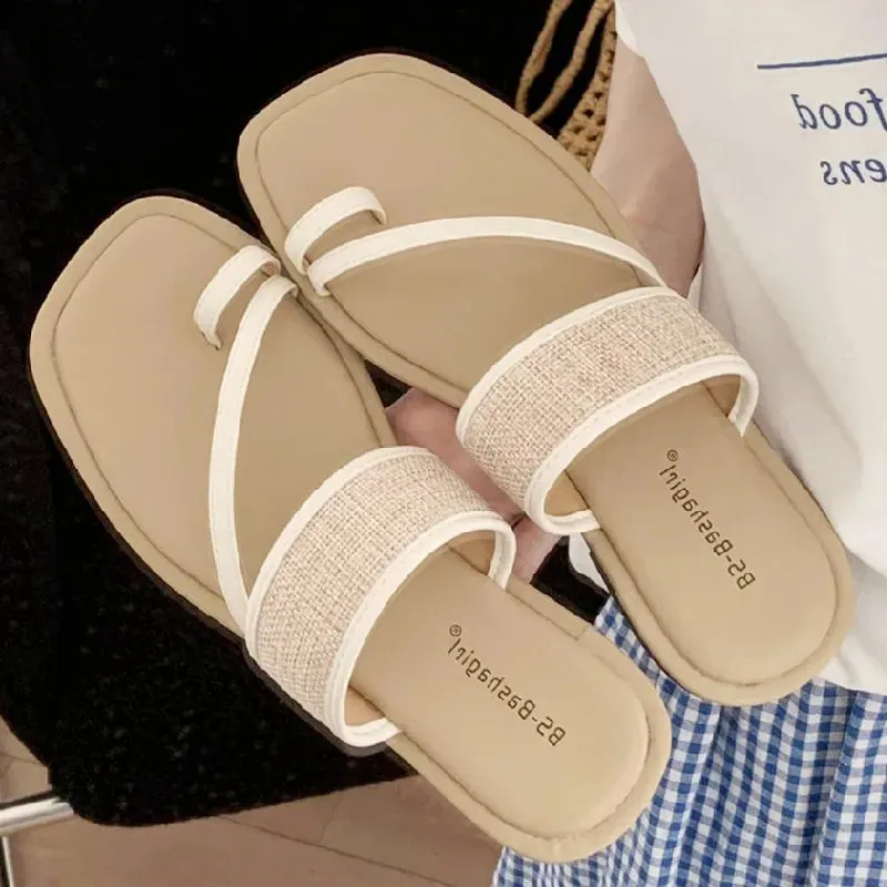 ADVBRIDGE  -  Fashion Weaving Narrow Band Flat Sandals Women Summer Square Toe Clip Toe Designer Shoes Simple Non-slip Vacation Beach Shoes