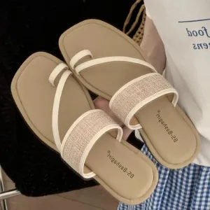 ADVBRIDGE  -  Fashion Weaving Narrow Band Flat Sandals Women Summer Square Toe Clip Toe Designer Shoes Simple Non-slip Vacation Beach Shoes