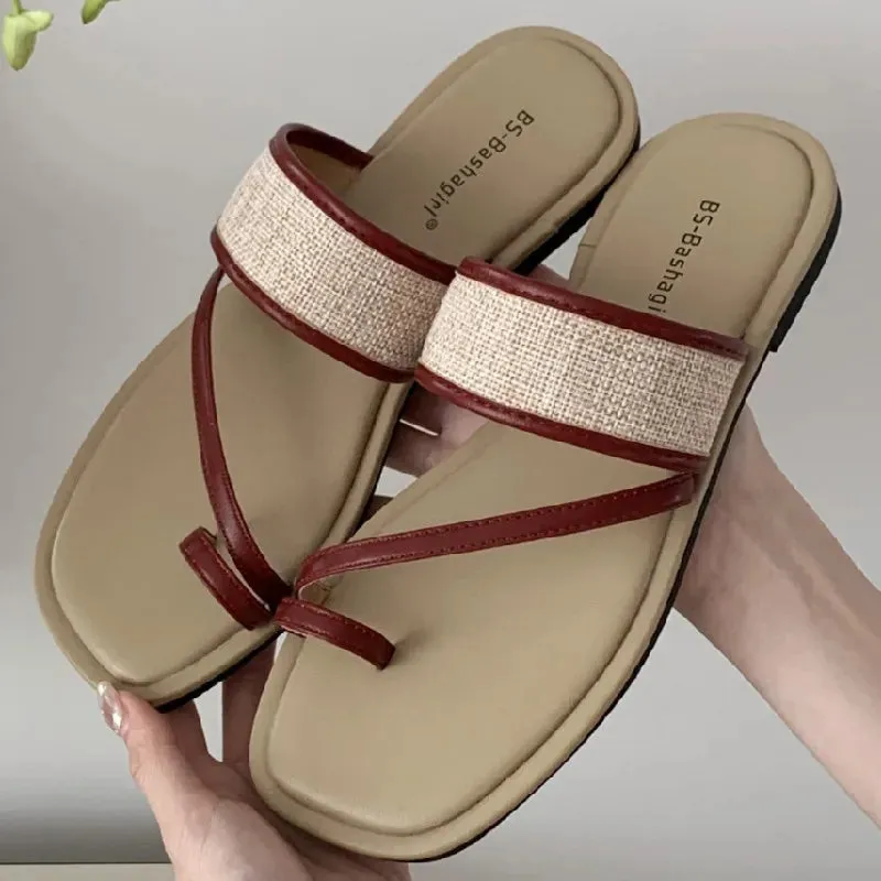 ADVBRIDGE  -  Fashion Weaving Narrow Band Flat Sandals Women Summer Square Toe Clip Toe Designer Shoes Simple Non-slip Vacation Beach Shoes