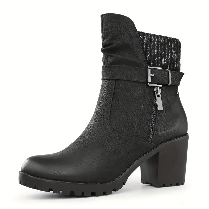 Ankle Boots with High Heels and Zipper, Comfortable for All Seasons
