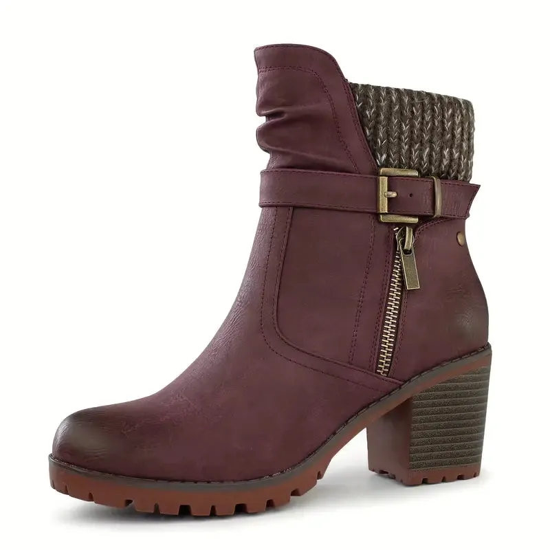 Ankle Boots with High Heels and Zipper, Comfortable for All Seasons