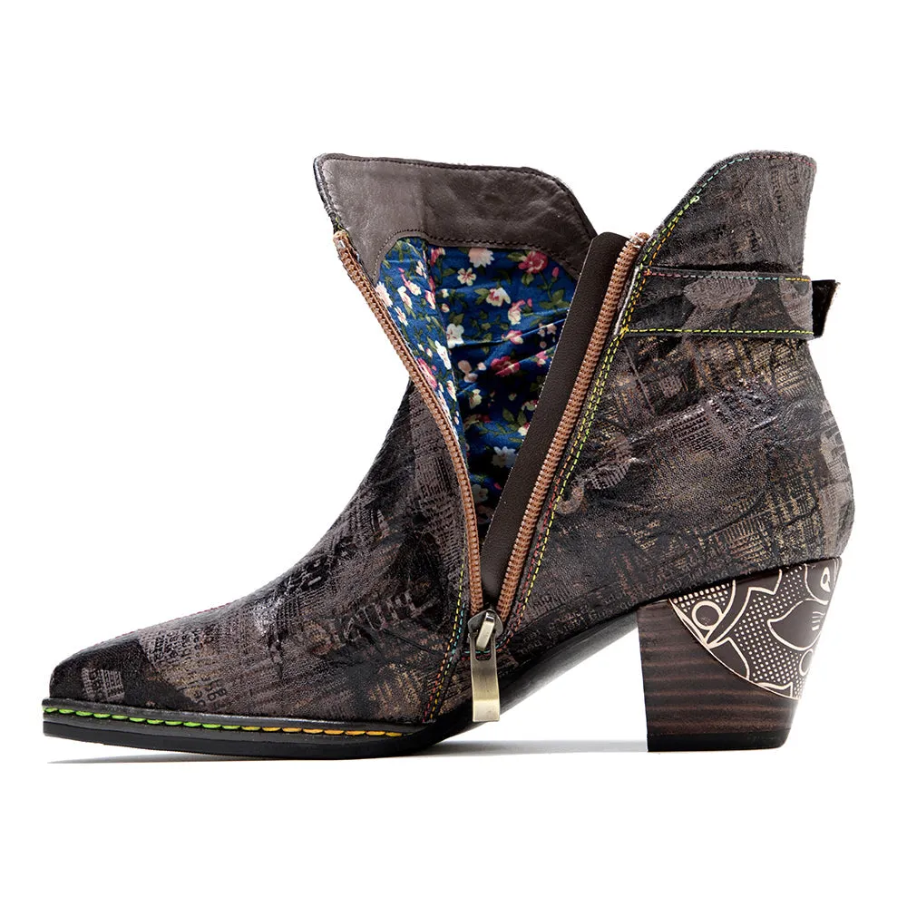 Antique Prints With Metallic Stud Moto Boot