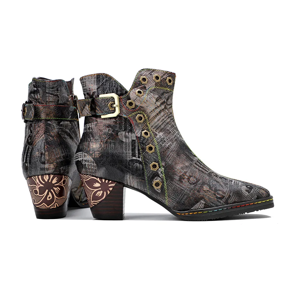 Antique Prints With Metallic Stud Moto Boot