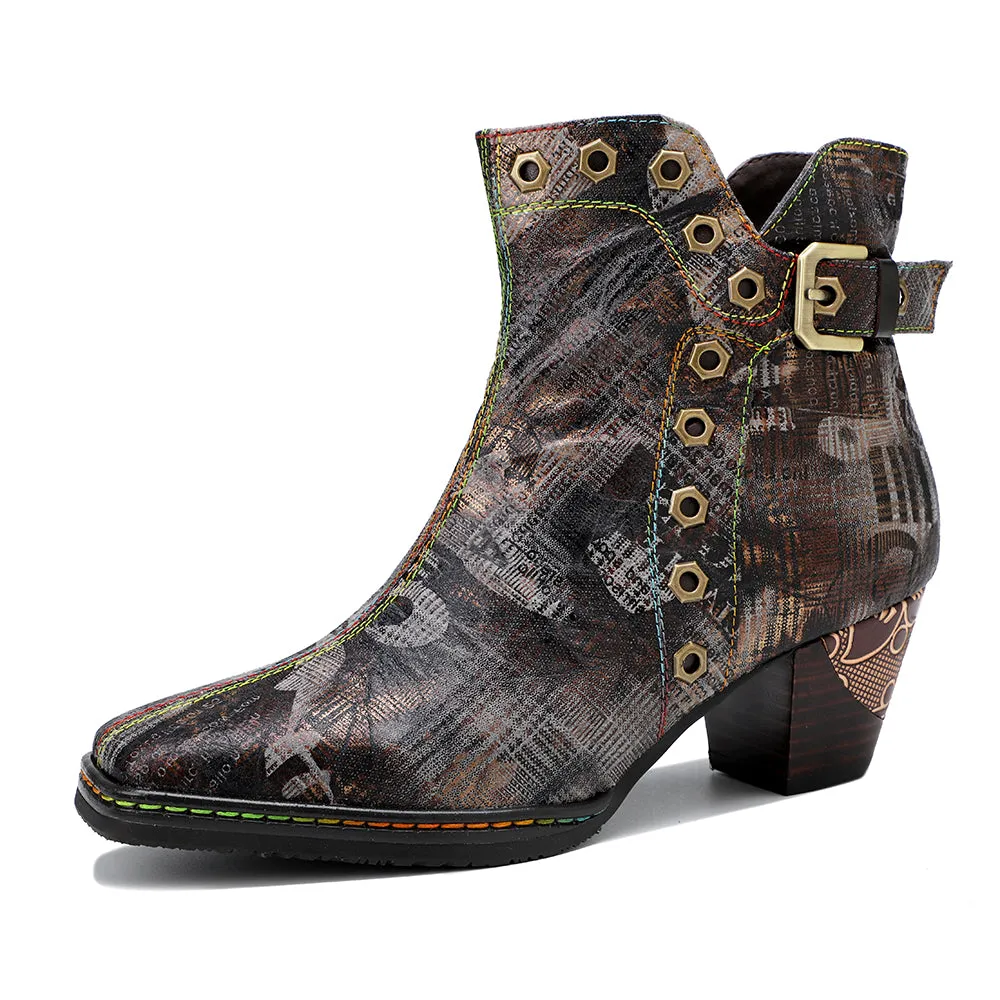 Antique Prints With Metallic Stud Moto Boot