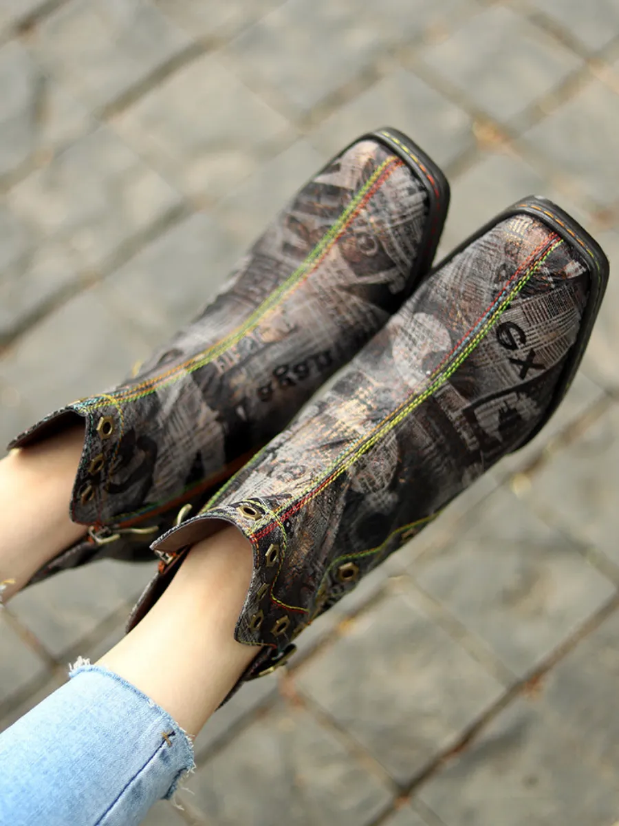 Antique Prints With Metallic Stud Moto Boot