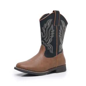 Apakowa Kids Boys Girls Square Toe Cowboy Boots-RF917-BlackBrown
