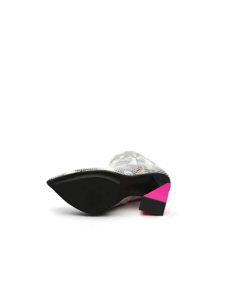 Aurora Printed Pink Triangled Leather High Heel Platform Ankle Boots