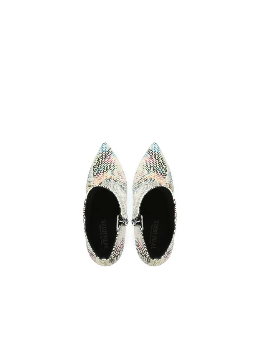 Aurora Printed Pink Triangled Leather High Heel Platform Ankle Boots