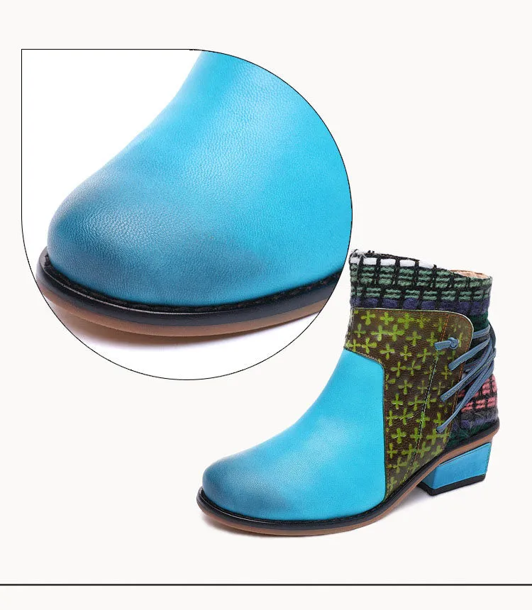 Autumn and Winter Fashion Leather Cotton Ankle Boots Women's Round Head Comfortable Boots