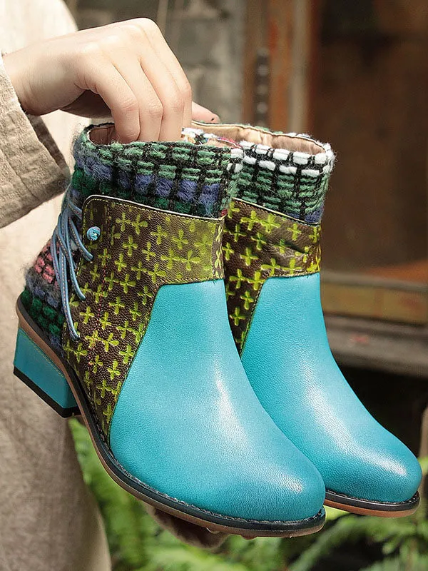 Autumn and Winter Fashion Leather Cotton Ankle Boots Women's Round Head Comfortable Boots