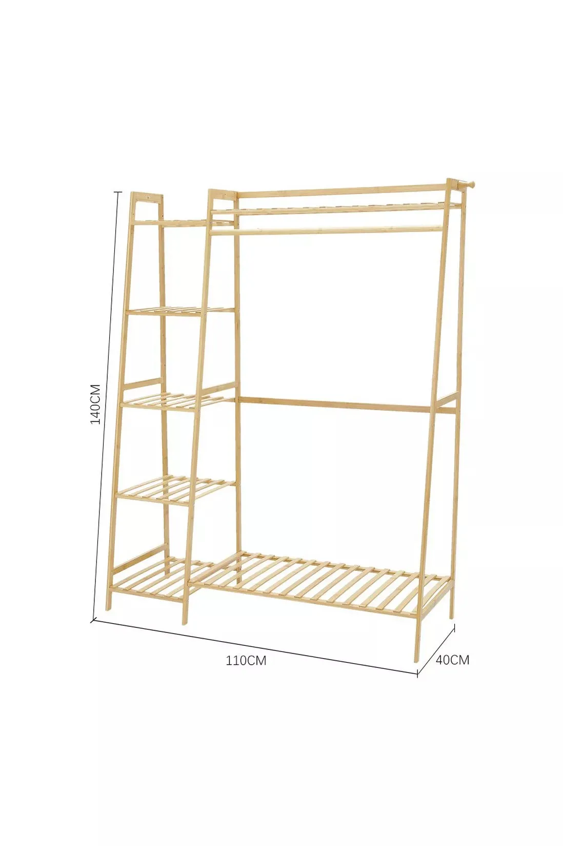 Bamboo Wood Minimalistic Clothes Rail |  Freestanding Clothes Rack with 7 Shelves | Natural | 1.4m High