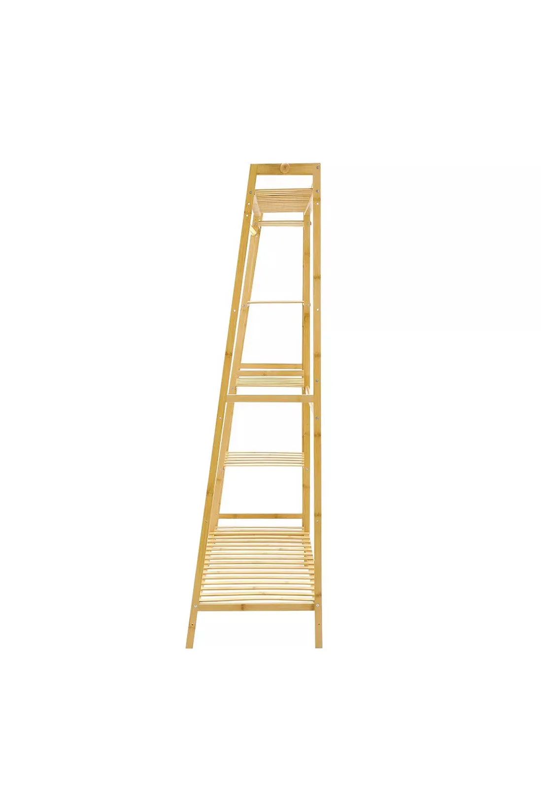 Bamboo Wood Minimalistic Clothes Rail |  Freestanding Clothes Rack with 7 Shelves | Natural | 1.4m High