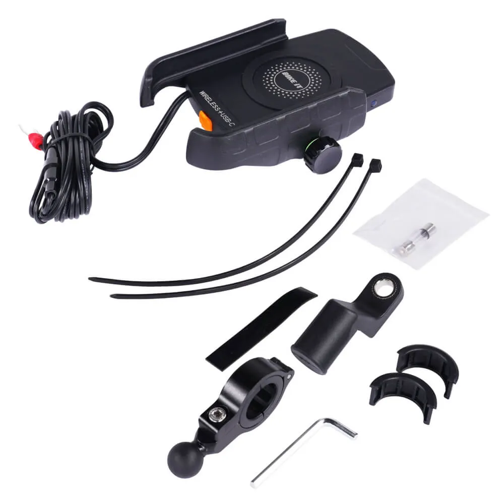 Bike It Compact Motorcycle Wireless Charger   USB-C Phone Holder