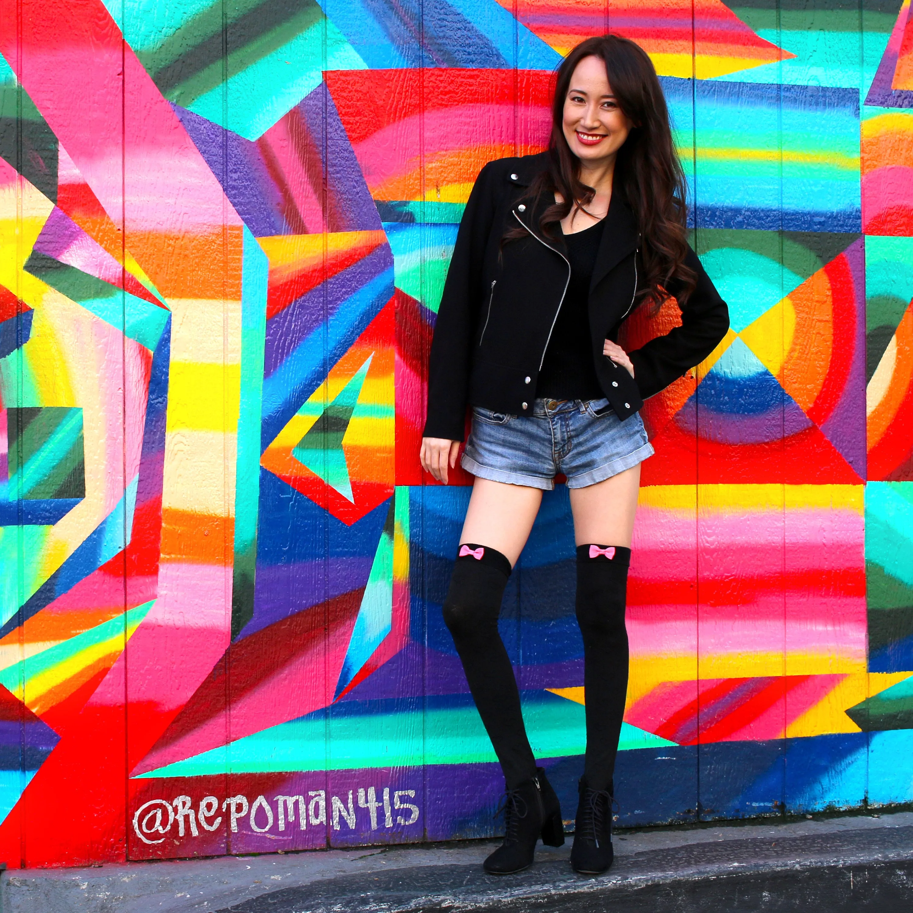 Black Bow Thigh High Sock