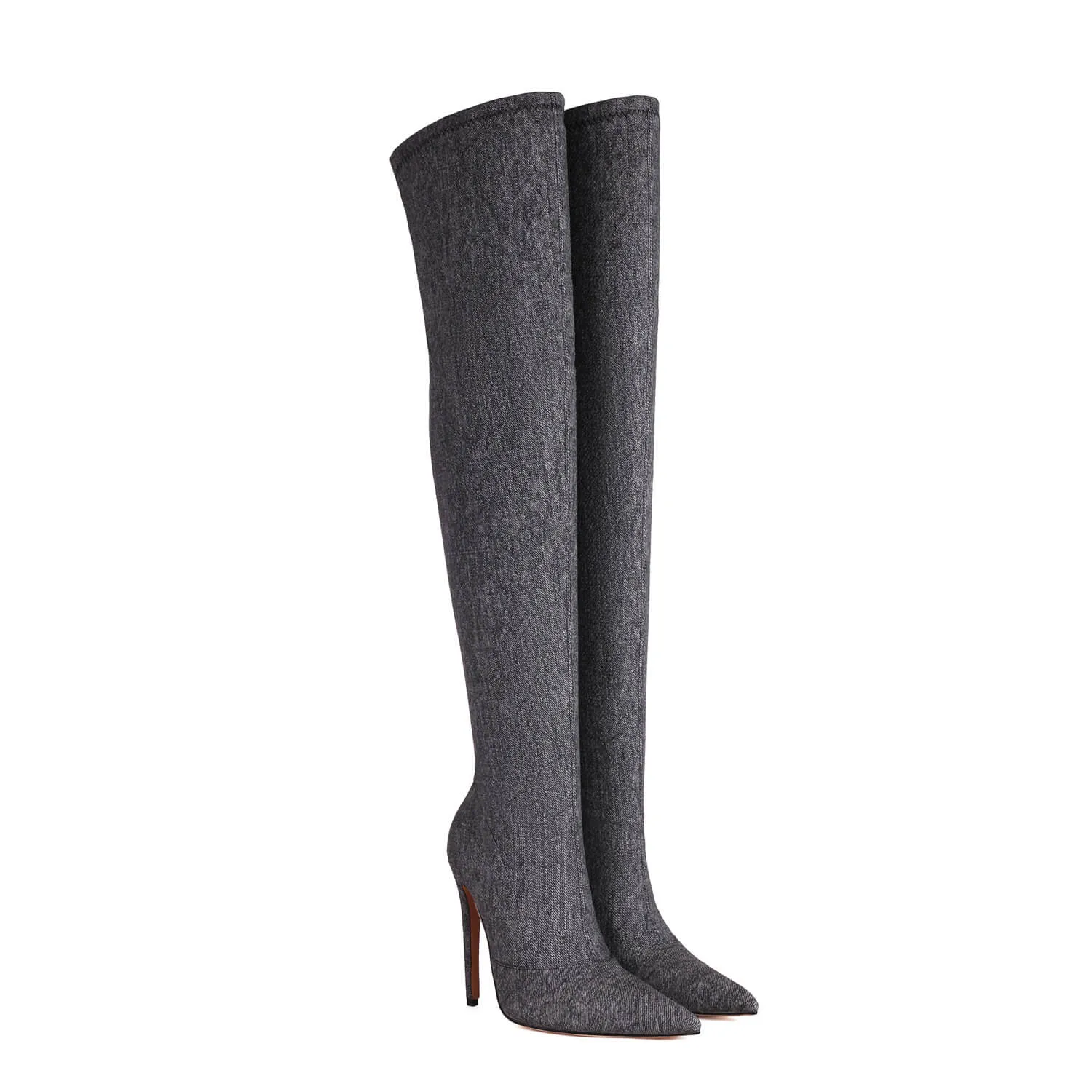 Black Cowboy Boots High Heel Knee Boots