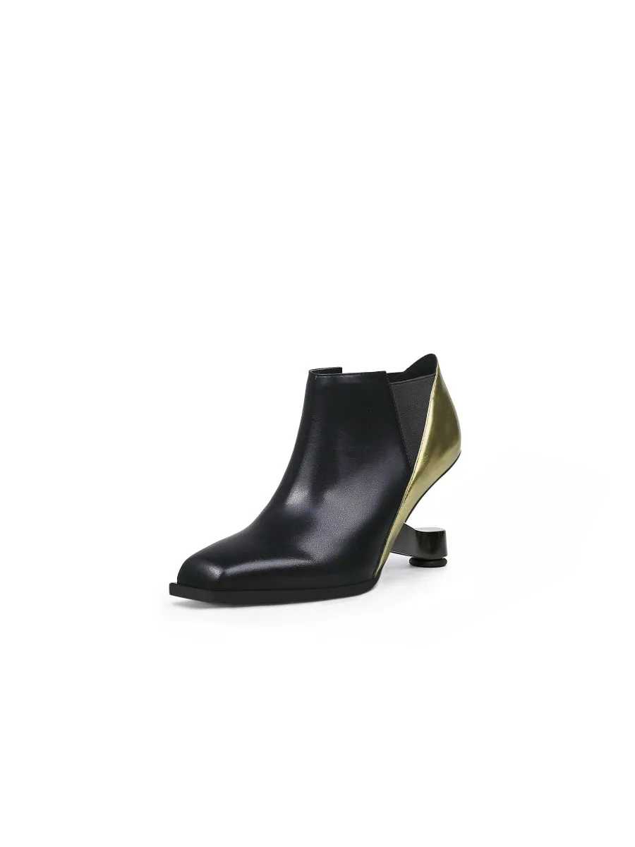 Black Gold Contrast Elevator Heel Ankle Boot