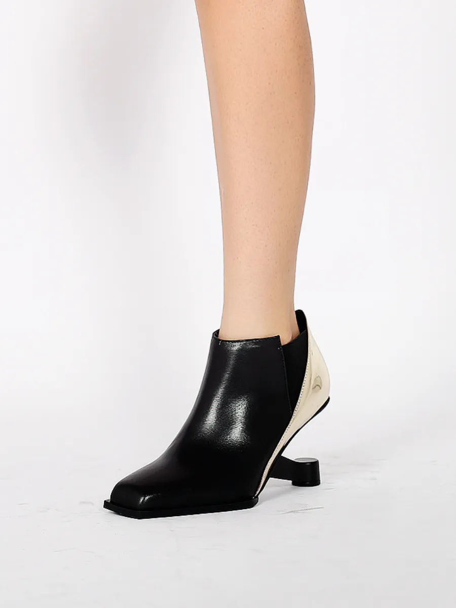 Black Gold Contrast Elevator Heel Ankle Boot