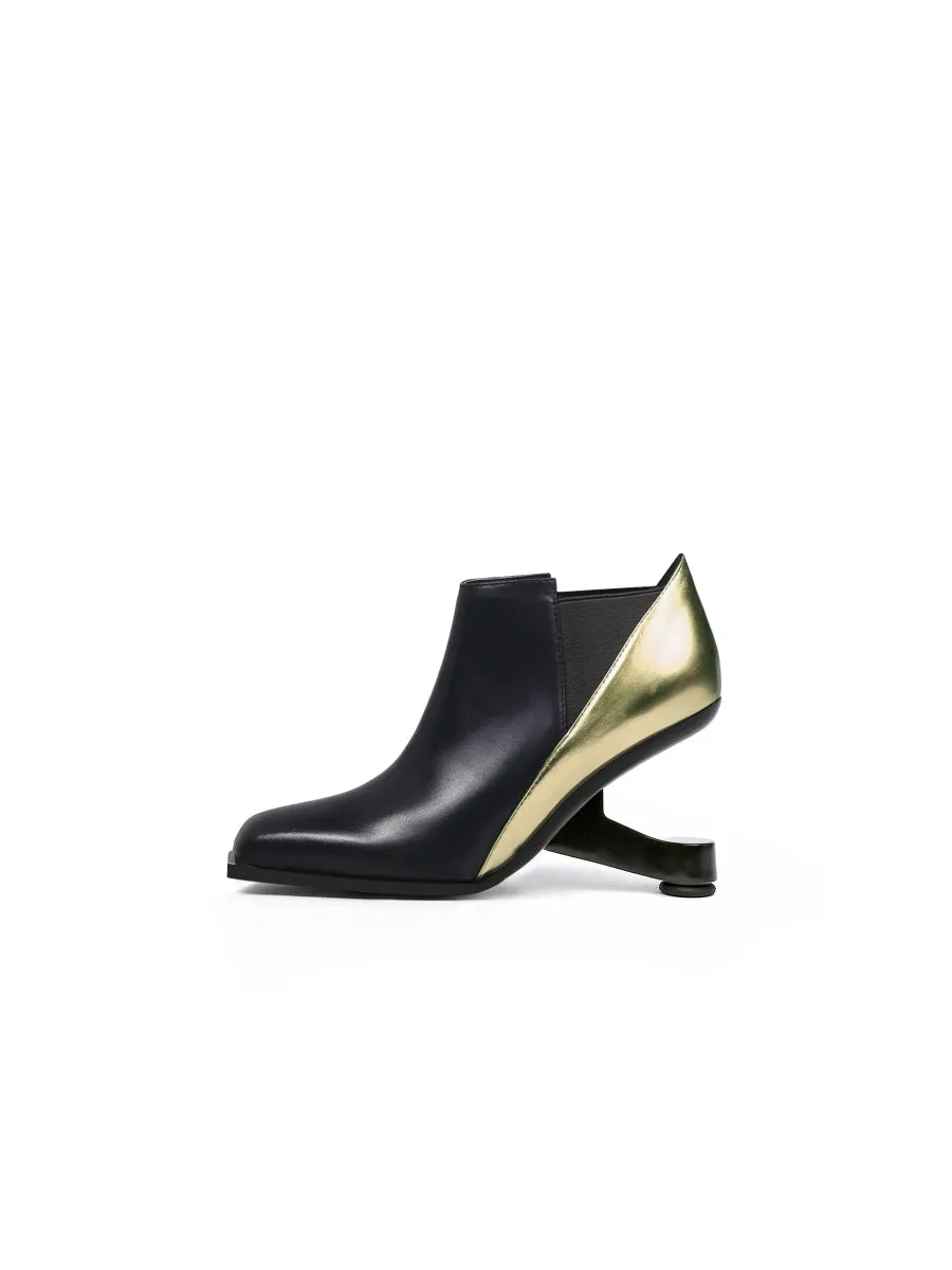 Black Gold Contrast Elevator Heel Ankle Boot