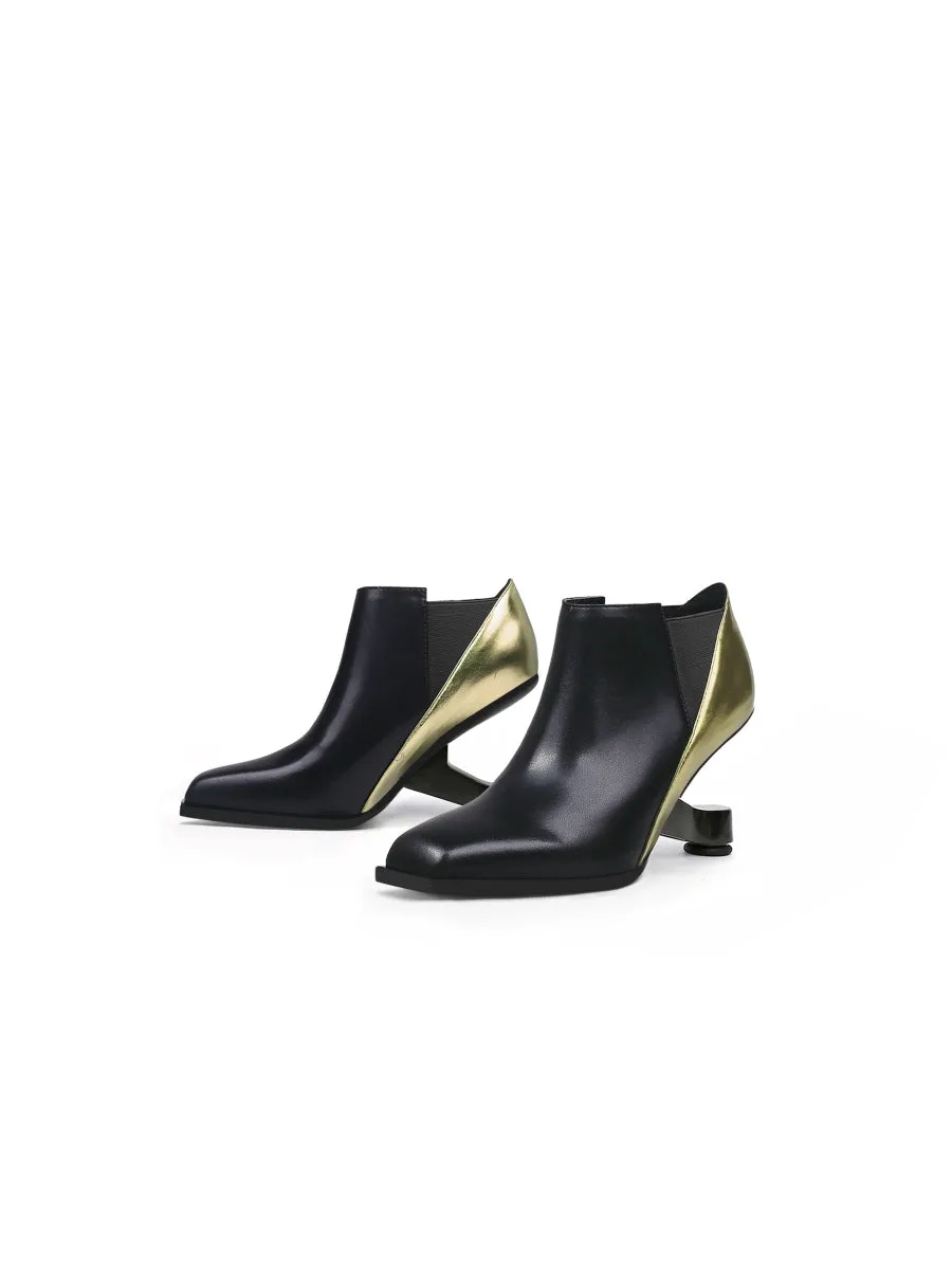 Black Gold Contrast Elevator Heel Ankle Boot