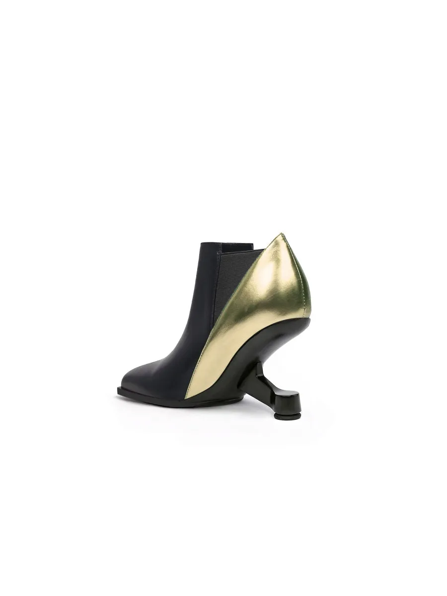 Black Gold Contrast Elevator Heel Ankle Boot
