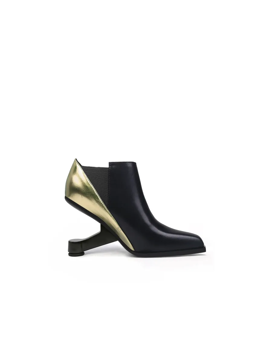 Black Gold Contrast Elevator Heel Ankle Boot