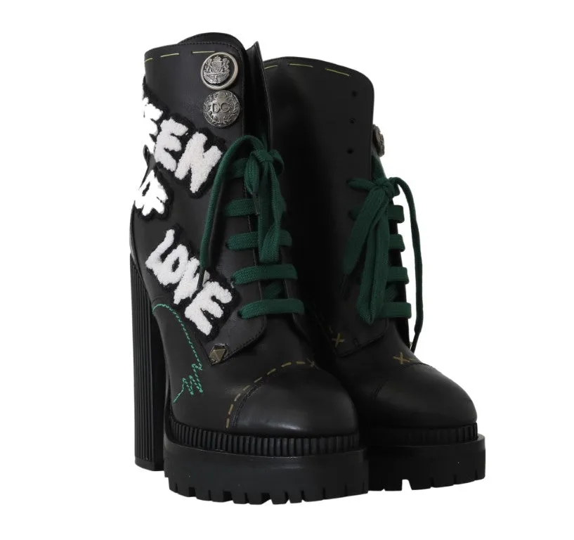 Black Leather Queen DG Logo Boots