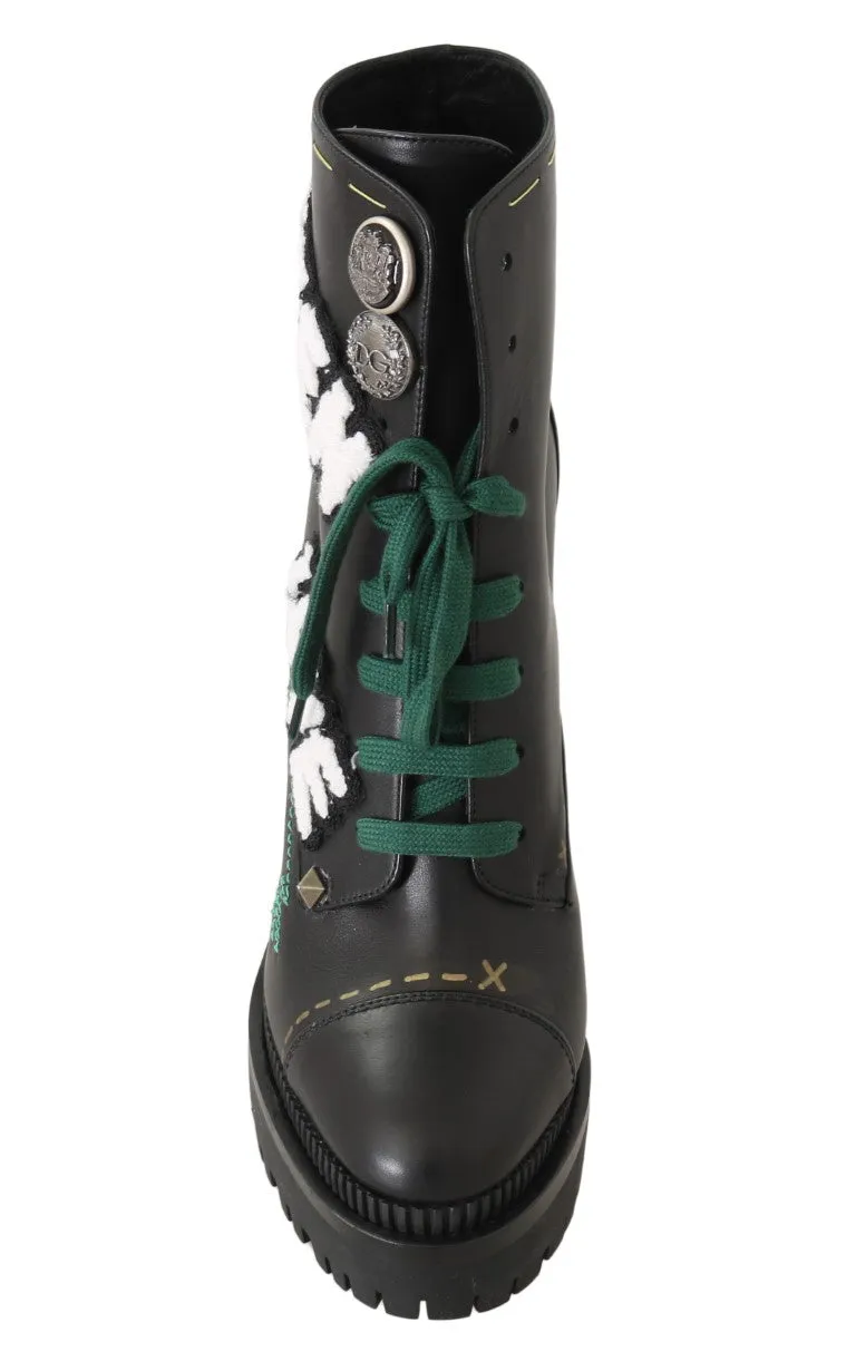 Black Leather Queen DG Logo Boots