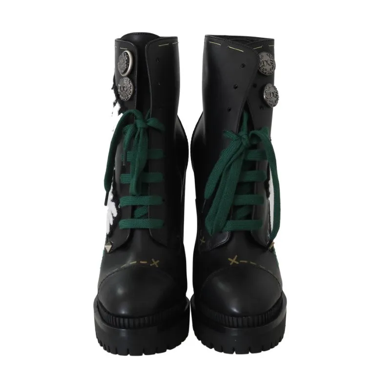 Black Leather Queen DG Logo Boots