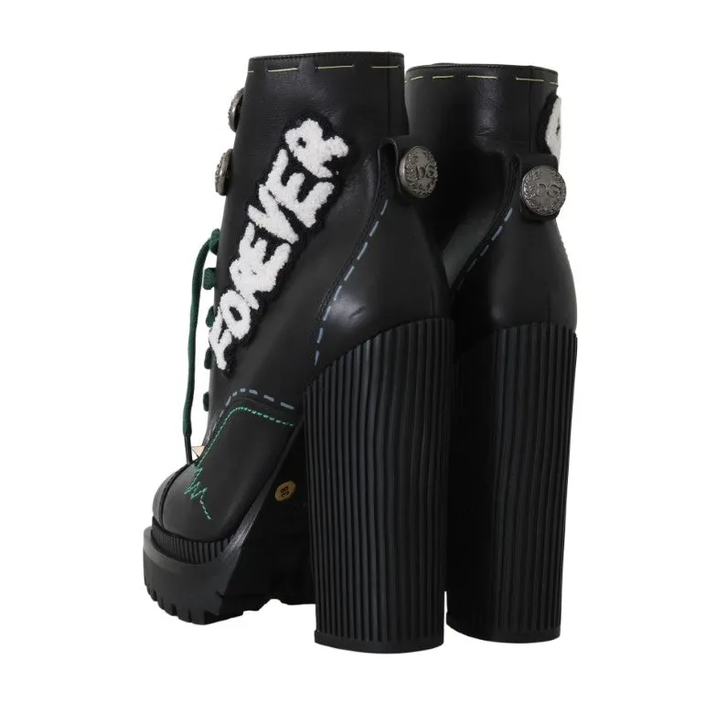 Black Leather Queen DG Logo Boots