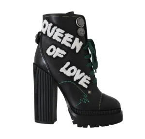 Black Leather Queen DG Logo Boots