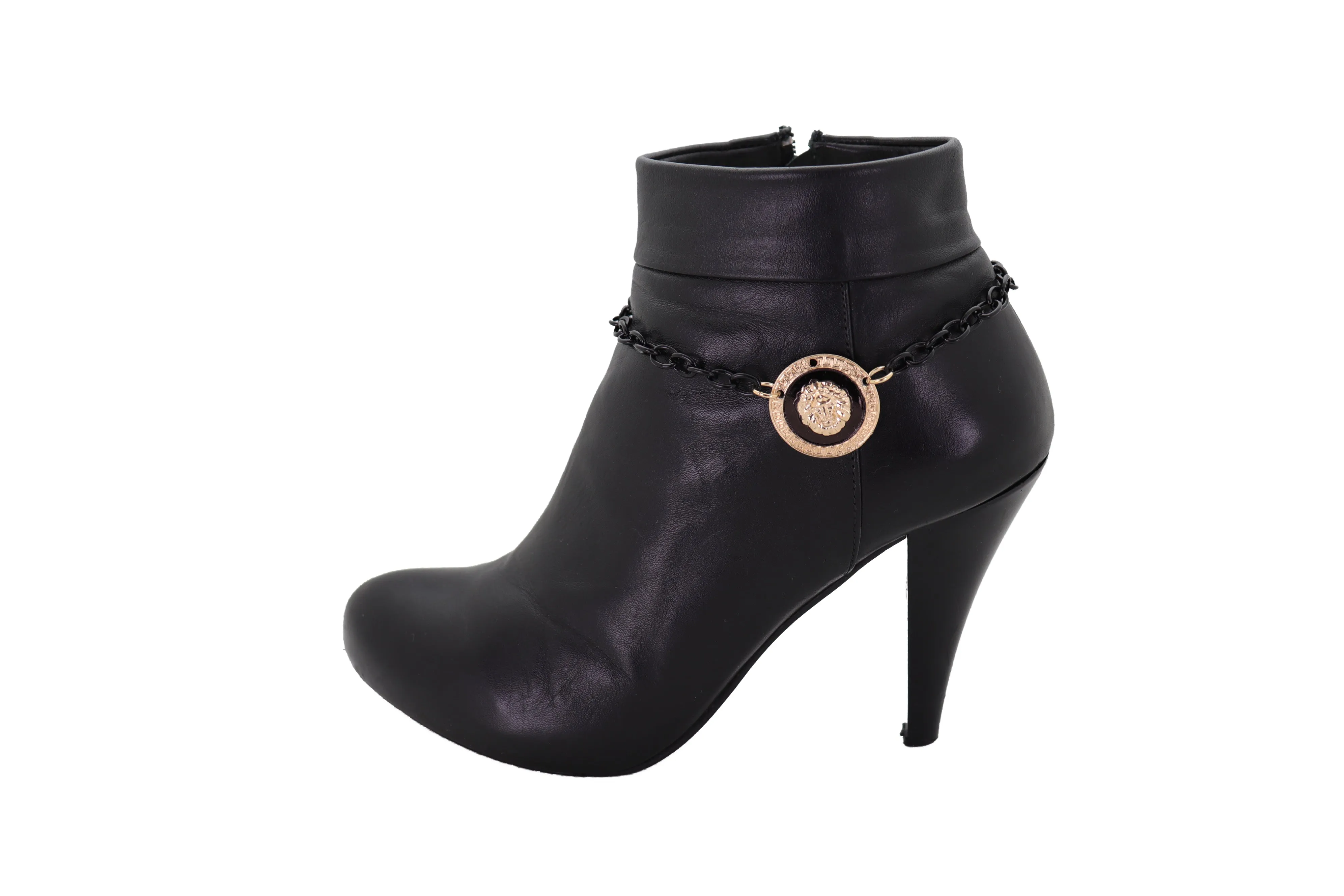 Black Metal Chain Boot Bracelet Shoe Anklet Gold Lion Charm