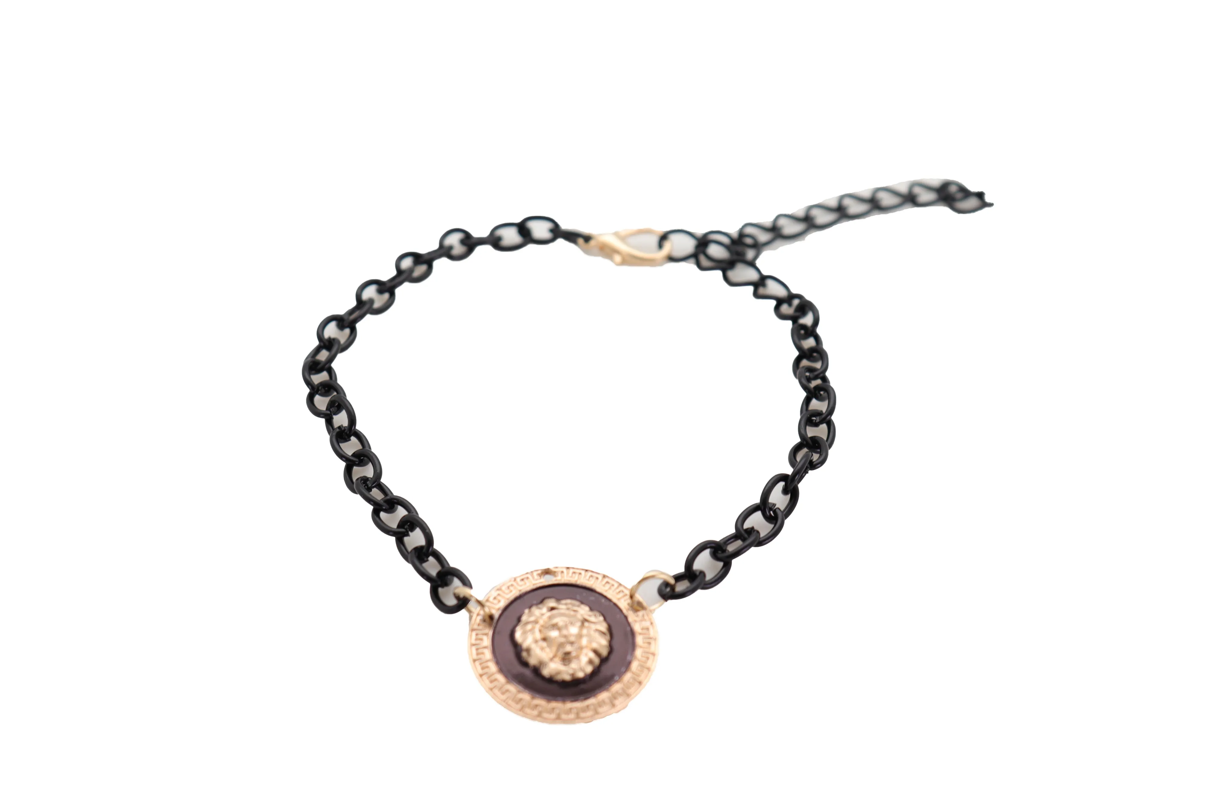Black Metal Chain Boot Bracelet Shoe Anklet Gold Lion Charm