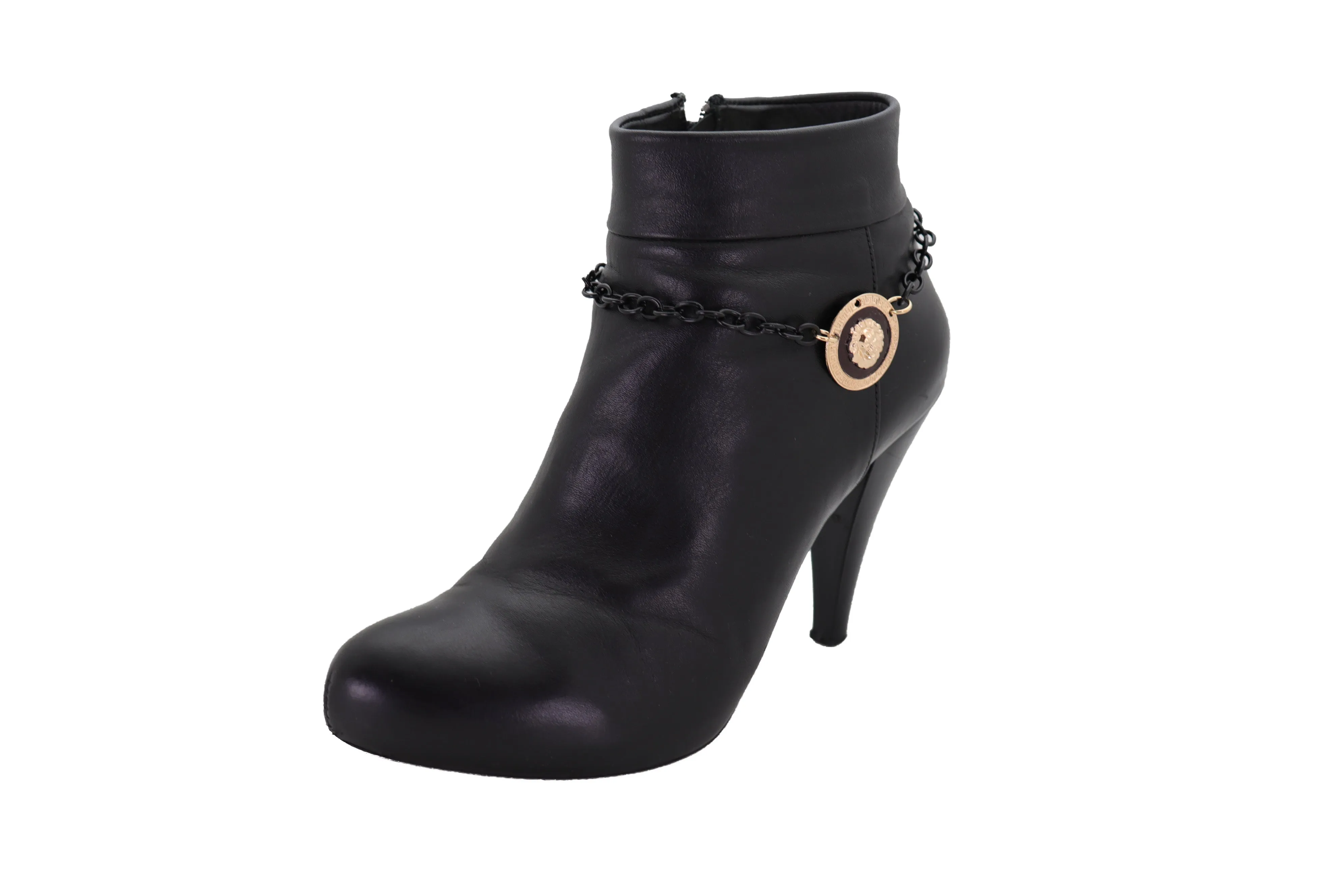 Black Metal Chain Boot Bracelet Shoe Anklet Gold Lion Charm