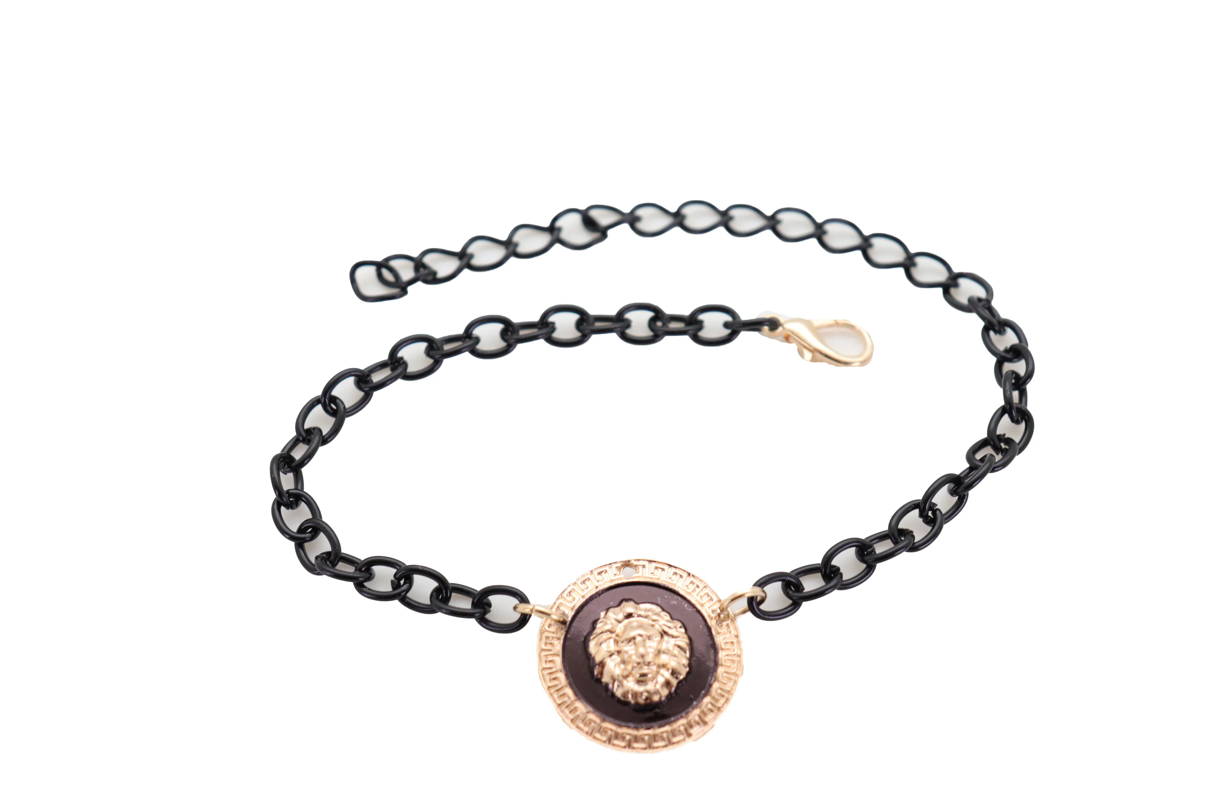 Black Metal Chain Boot Bracelet Shoe Anklet Gold Lion Charm