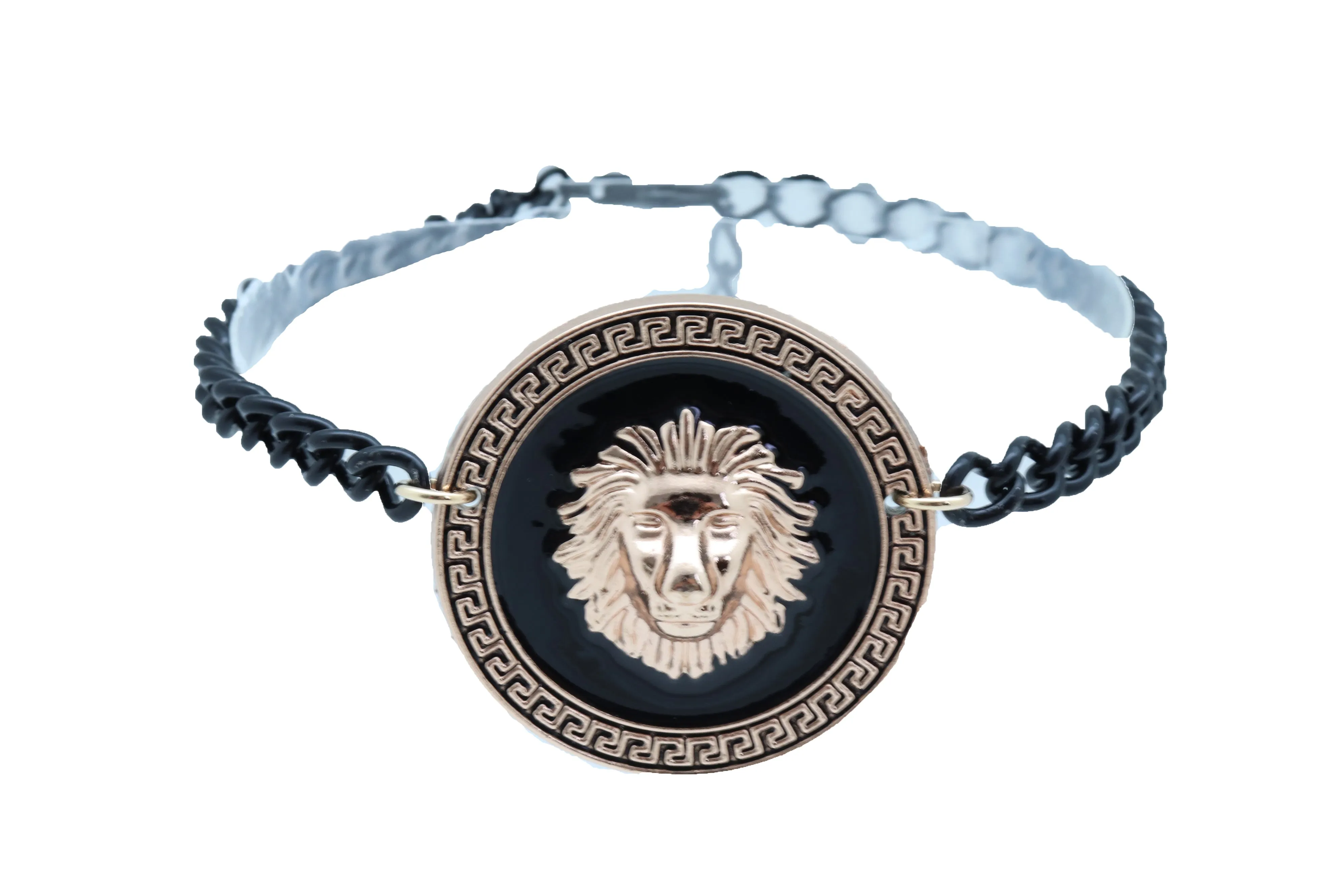 Black Metal Chain Boot Bracelet Shoe Anklet Gold Lion Charm