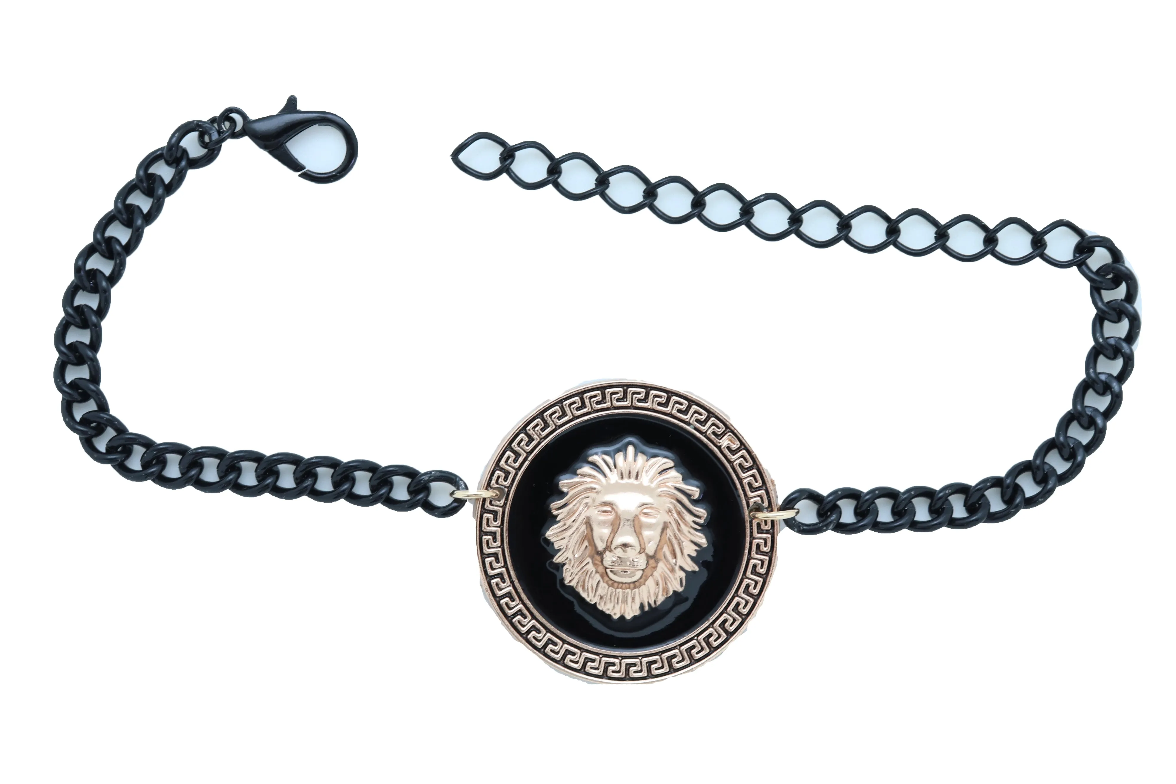 Black Metal Chain Boot Bracelet Shoe Anklet Gold Lion Charm