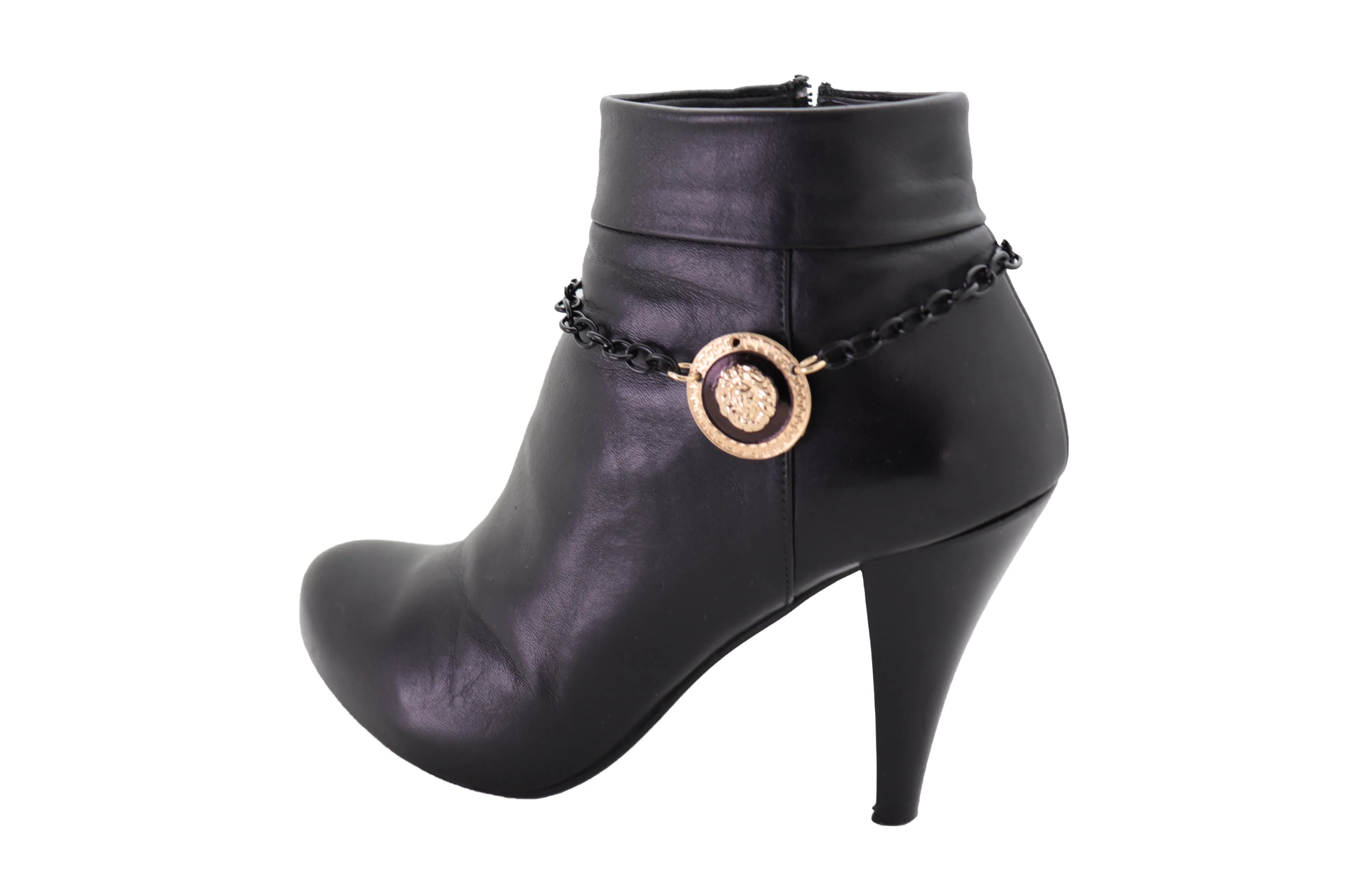 Black Metal Chain Boot Bracelet Shoe Anklet Gold Lion Charm