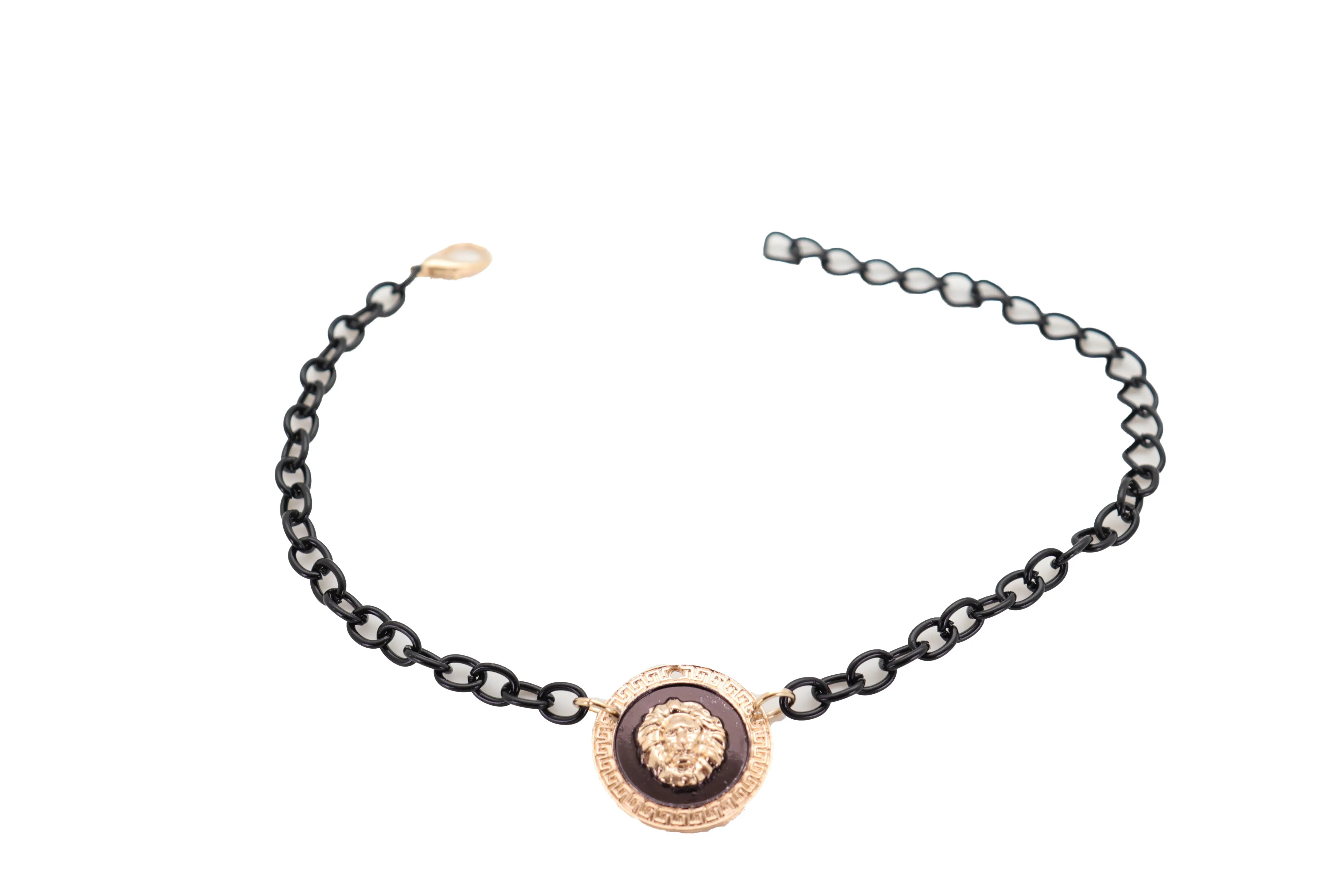 Black Metal Chain Boot Bracelet Shoe Anklet Gold Lion Charm