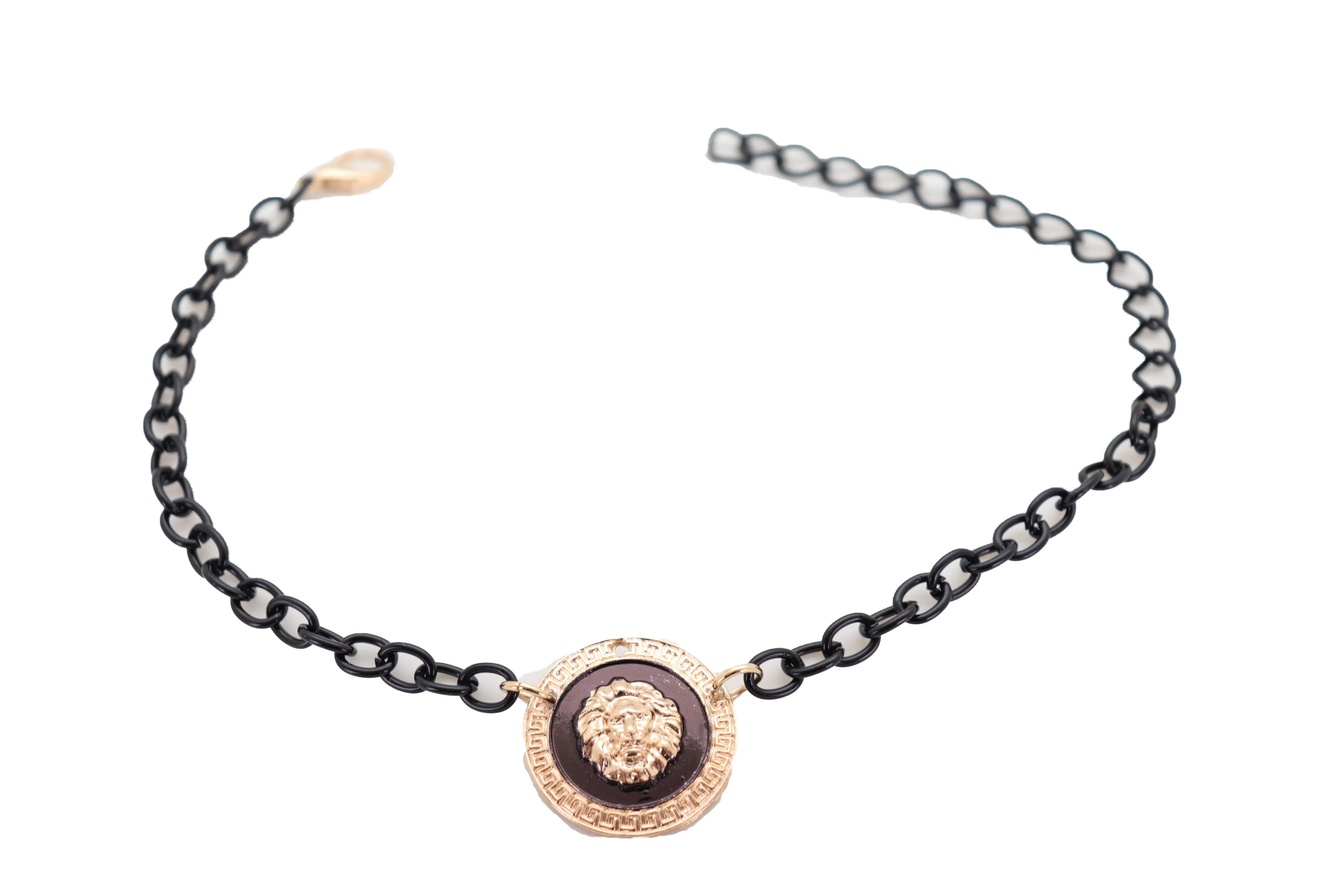 Black Metal Chain Boot Bracelet Shoe Anklet Gold Lion Charm