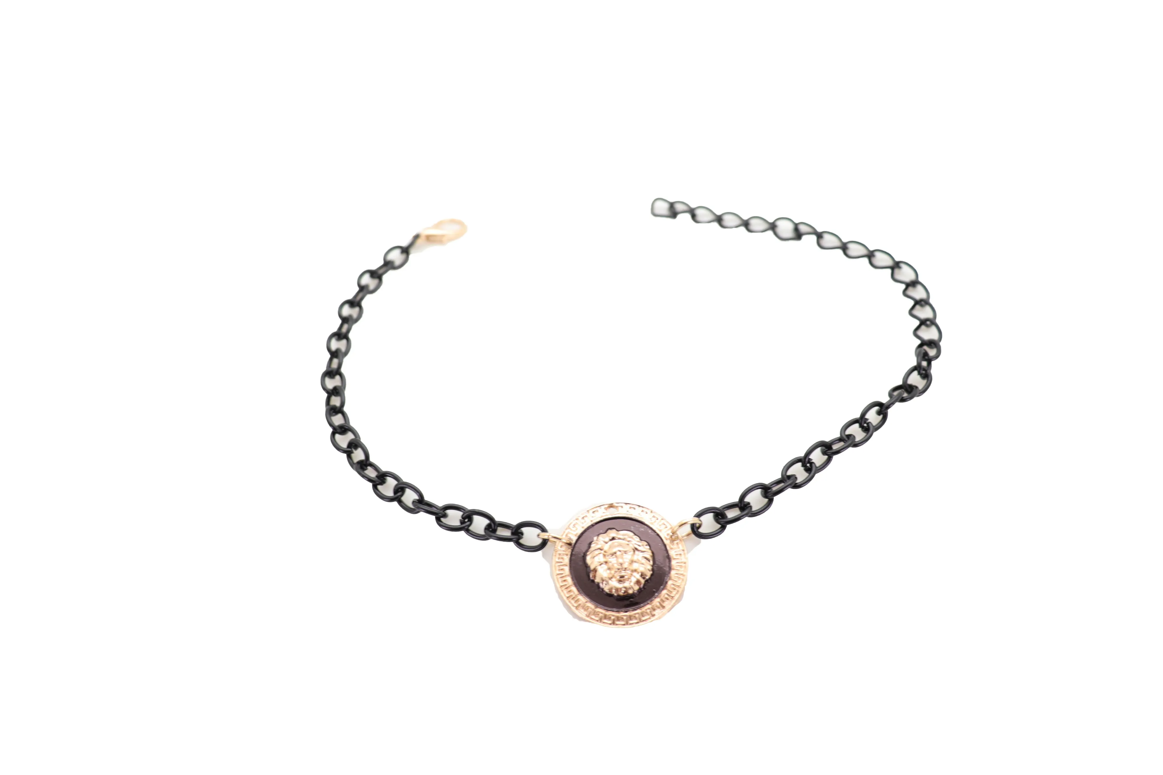 Black Metal Chain Boot Bracelet Shoe Anklet Gold Lion Charm