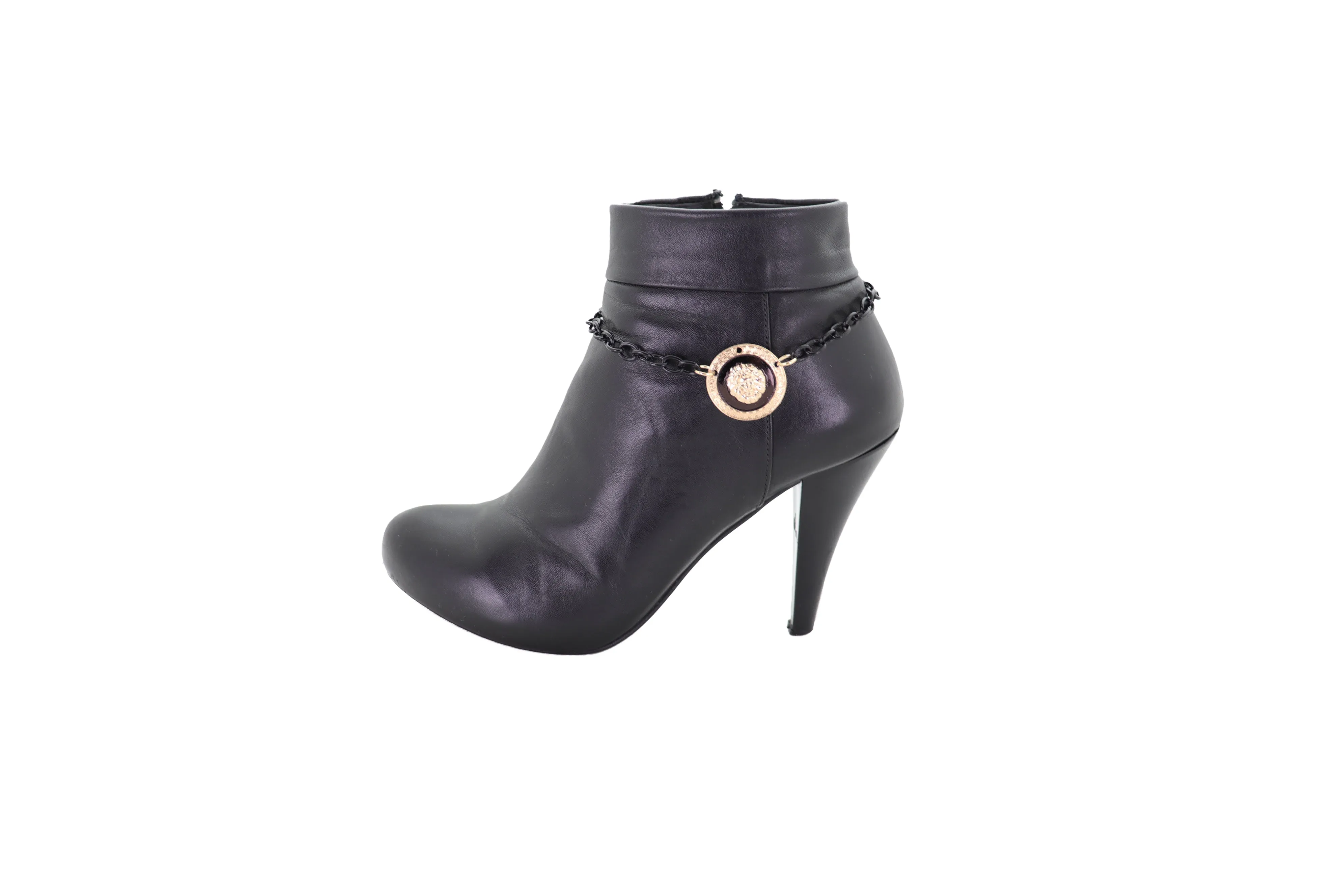 Black Metal Chain Boot Bracelet Shoe Anklet Gold Lion Charm