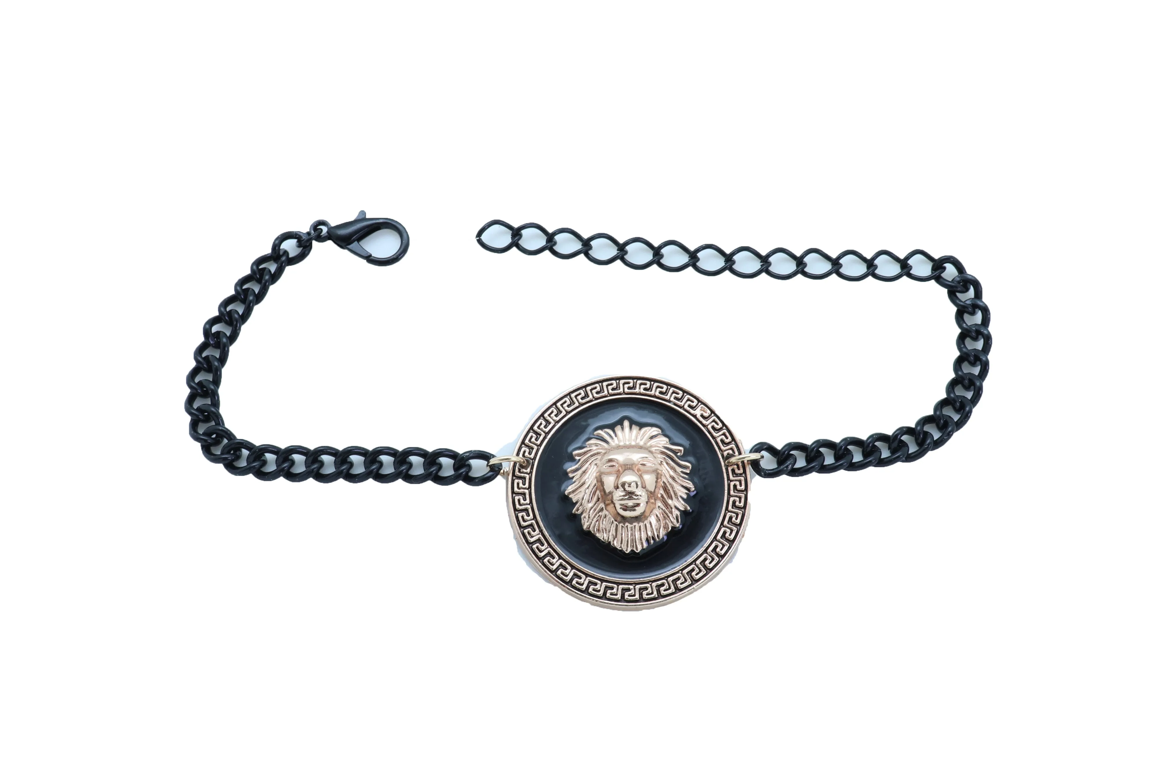 Black Metal Chain Boot Bracelet Shoe Anklet Gold Lion Charm
