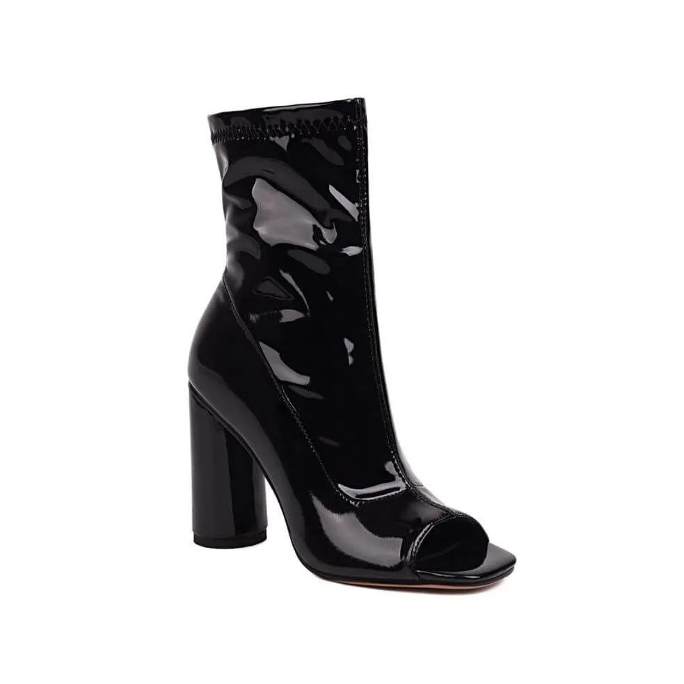 Block Heel Patent Leather Ankle Boots