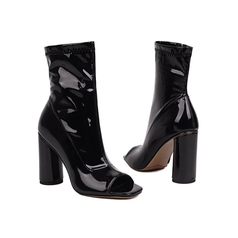 Block Heel Patent Leather Ankle Boots