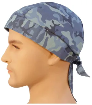 Blue Camouflage Doo Rag | MADE IN AMERICA | Camo Bandana | Motorcycle Head Wrap | Cotton with Sweatband